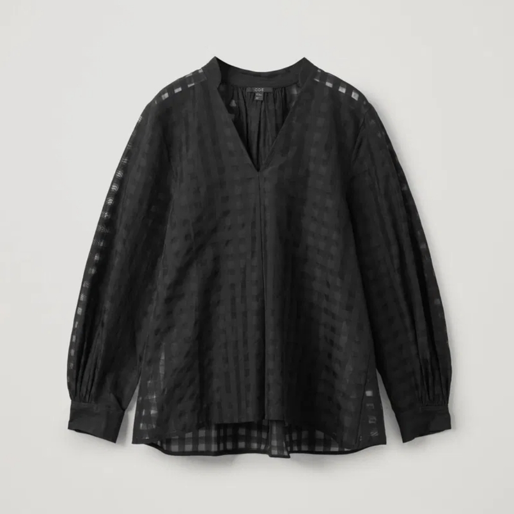 LIKE NEW COS Cotton-Mulberry Silk Sheer Checked Blouse